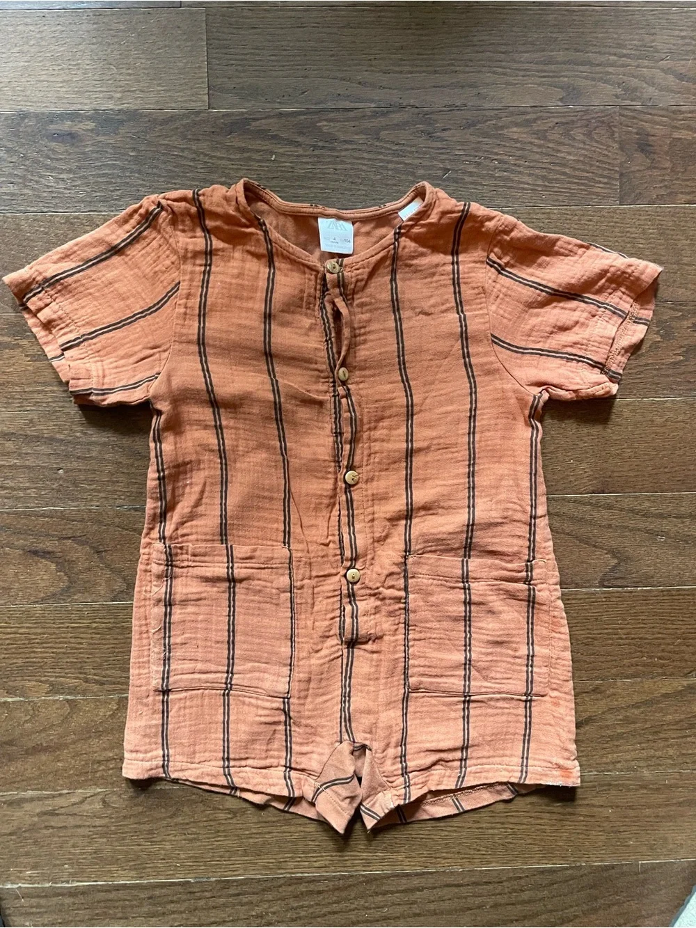 ZARA Kids Orange Short-Sleeve Button Romper listed